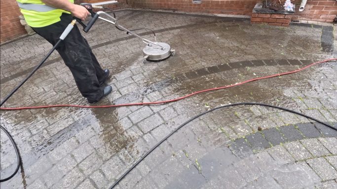 Driveway Surface Cleaning Cardiff Professional driveway cleaning with a surface cleaner in Cardiff